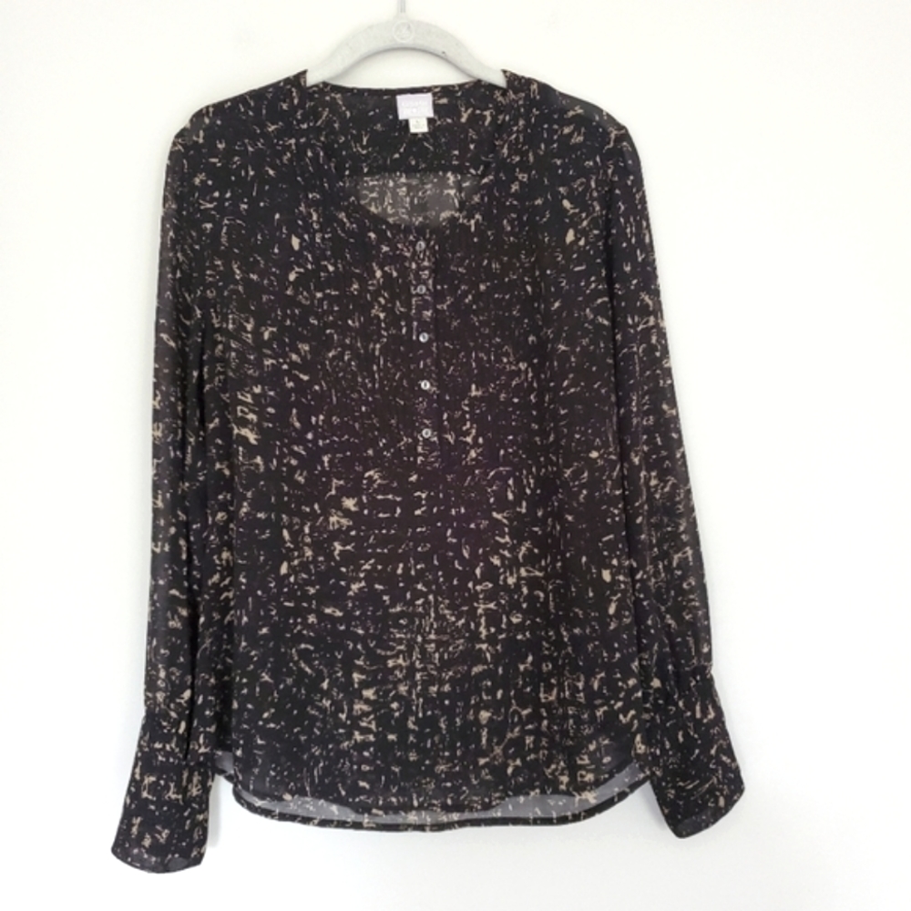 Converse Womens Semi Sheer Button Front Top Black Cream Size Large